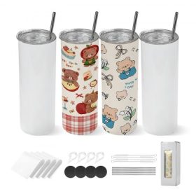   VEVOR szublimációs poharak, 4 db-os kiszerelés, 591 ml-es vékony, egyenes poharak, ömlesztett kiszerelés, rozsdamentes acél szublimációs poharak fedéllel és szívószállal, dupla falú, szigetelt poháralap, barkácsoláshoz, személyre