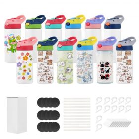   VEVOR szublimációs poharak, 12 darabos csomag, 355 ml-es gyermek szublimációs vizespalackok, élelmiszeripari minőségű rozsdamentes acél poharak fedéllel és szívószállal, dupla falú, szigetelt poháralap, barkácsoláshoz, személyre s