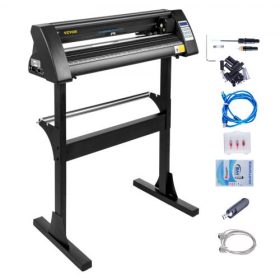   VEVOR Vinyl Cutter 28 hüvelykes vinyl vágógép 720 mm-es papíradagoló vinyl plotter vágógép robusztus állvánnyal papír vágásához fekete