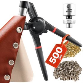   VEVOR szegélynyíró szerszámkészlet, 500 db 12 mm-es fém fűzőlyukak arany és ezüst színben, fűzőlyukkészlet kézi présfogóval, lyukasztóval és blokkal, bőr ponyvacipőkhöz, kézműves szövetövhöz