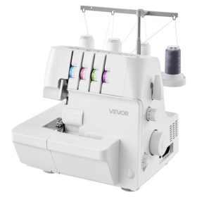   VEVOR Serger Overlock varrógép, 1250 öltés percenként, 2-3-4 szálas kapacitás, 0,7-2 állítható differenciál adagolás, szabadkarral és LED lámpával, varrógép különféle anyagokhoz, fehér