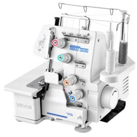   VEVOR Serger Overlock varrógép, 1250 öltés percenként, 3 és 4 szálas varrási lehetőség, LED lámpával és erős tapadókorongokkal, strapabíró fémvázas varrógép különféle anyagokhoz, fehér