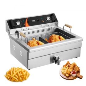   VEVOR kereskedelmi fritőz, 3000 W-os elektromos pulykasütő kosárral, nagy kapacitású, 30,6 literes / 29 literes pulton elhelyezhető, egyolajos fritőz, rozsdamentes acél, hőmérséklet-szabályozás, konyhai és éttermi használatra, ezü