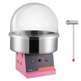   VEVOR elektromos vattacukor készítő, 1000 W-os vattacukor készítő, kereskedelmi vattacukor készítő fedéllel, rozsdamentes acél tállal és cukorkanállal, tökéletes otthoni gyerekek születésnapjára, családi partikra (rózsaszín)