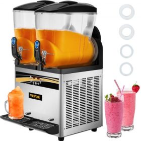   VEVOR kereskedelmi slushy gép, 15Lx2 dupla tartályos fagyasztott italkészítő, 120 csésze rozsdamentes acél margarita smoothie smoothie készítő, slushie készítő otthoni parti éttermek kávézók és bárok számára