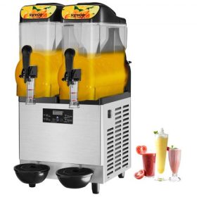   VEVOR kereskedelmi slushi gép, 2 x 12 literes / 3,2 gallonos dupla tál, 48 csésze teljesítmény, 220 V 950 W rozsdamentes acél margarita smoothie jeges ital készítő, slushie gép partikhoz, kávézókhoz, éttermekhez, bárokhoz, otthoni