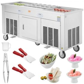   VEVOR Sült Fagylalt Tekercs Gép, 2 db 17,7" x 17,7" Négyzet alakú Wok Fagylalt Formák, Rozsdamentes Acél Kereskedelmi Tekercs Fagylalt Gép Kompresszorral és 4 Kaparóval, Fagylalthoz, Fagyasztott Joghurthoz