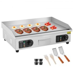   VEVOR kereskedelmi elektromos grillsütő, 4000 W-os pulton elhelyezhető lapos tetejű grillsütő, 122℉-572 ℉ állítható hőmérséklet, 25,98 x 15,75 x 0,39 hüvelykes rozsdamentes acél grillsütő 2 lapáttal és 2 kefével otthonra vagy étte
