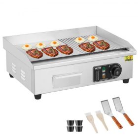   VEVOR kereskedelmi elektromos grillsütő, 3200 W-os pulton elhelyezhető, félig lapos tetejű grillsütő, 122℉-572℉ állítható hőmérséklet, 21,26x11,81x0,39 hüvelykes rozsdamentes acél grillsütő 2 lapáttal és 2 kefével otthonra vagy ét