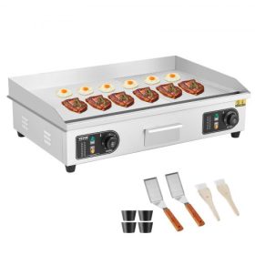   VEVOR kereskedelmi elektromos grillsütő, 4400 W-os pulton elhelyezhető, félig lapos tetejű grillsütő, 122℉-572℉ állítható hőmérséklet, 28,74x15,75x0,39 hüvelykes rozsdamentes acél grillsütő 2 lapáttal és 2 kefével otthonra vagy ét