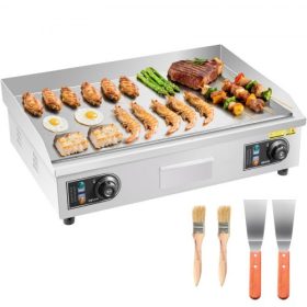   VEVOR kereskedelmi elektromos grillsütő, 655 x 400 mm, 4000 W, 50-300 °C állítható hőmérséklet-szabályozással, rozsdamentes acél pulton elhelyezhető lapos tetejű grillsütővel 2 spatulával, 2 kefével és 4 talpbetéttel, steakhez (cs