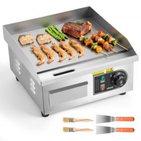  VEVOR kereskedelmi elektromos grillsütő, 355 x 300 mm, 2000 W, 50-300 °C állítható hőmérséklet-szabályozással, rozsdamentes acél munkalapra szerelhető, teljesen lapos tetejű grillsütő 2 spatulával és 2 kefével, steakhez, palacsint