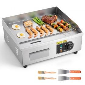   VEVOR kereskedelmi elektromos grillsütő, 450 x 300 mm, 2800 W, 50-300 °C állítható hőmérséklet-szabályozással, rozsdamentes acél konyhapulton elhelyezhető lapos tetejű grillsütővel 2 spatulával, 2 kefével és 4 talpbetéttel, steakh