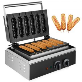   VEVOR kereskedelmi hot dog gofrisütő 1500W elektromos nyalóka gofrisütő 6 db kukoricakutya készítő gofri tapadásmentes kereskedelmi gofri hot dog készítő gép ropogós hot dog gofrihoz