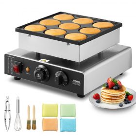   VEVOR holland palacsintasütő, 9 db-os 76 mm átmérőjű Dorayaki sütőgép, 850 W-os kereskedelmi elektromos Poffertjes grill, tapadásmentes rozsdamentes acél, hőmérséklet- és időszabályzó, otthoni konyhába, éttermekbe és büfékbe