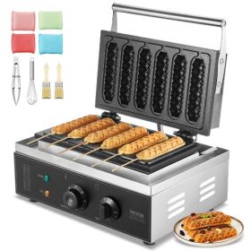   VEVOR kereskedelmi gofrisütő, 6 db 1500 W-os gofrisütő, tapadásmentes rozsdamentes acél kukoricás hot dog gofrisütő hőmérséklet- és időszabályzóval, fogantyúval, éttermi pékséghez, snack bár családhoz