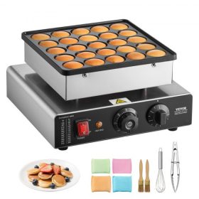  VEVOR Mini Palacsintasütő, 25 db 43 mm átmérőjű holland muffin gofrisütő, tapadásmentes rozsdamentes acél Poffertjes grill, kereskedelmi elektromos Dorayaki sütő, hőmérséklet- és időszabályzó, otthoni konyhai étterem