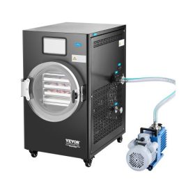   VEVOR vákuumos fagyasztva szárítógép, 8.8-13.2 font/adag fagyasztva szárítógép 4 rétegű tálcákkal, vákuumszivattyúval, állítható időzítővel és hőmérséklet-szabályozással, gyümölcsökhöz, zöldségekhez, húshoz, fekete