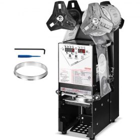   VEVOR Teljesen automatikus pohárlezáró gép, 500-650 csésze/magasság, Pohárlezáró gép 180 mm magas és 90/95 mm-es poharakhoz, Elektromos Boba tealezáró digitális LCD kijelzővel, tejes teához és kávéhoz, fekete