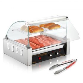   VEVOR elektromos 30 hot dog 11 görgős grillsütő gép, csillárvédő polc, 2,2 kW