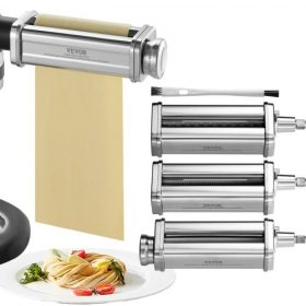   VEVOR tészta tartozék KitchenAid álló mixerhez, rozsdamentes acél tésztahenger vágókészlet tésztalap hengerrel, spagetti és fettuccine vágó, 8 állítható vastagságú gombos tésztakészítő, 3 db