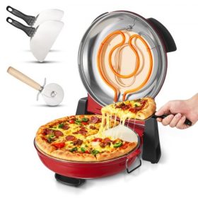   VEVOR pizzasütő, 304,8 mm-es elektromos pizzasütő, 1200 W-os elektromos pizzasütő kordierit kővel, 5 üzemmódú hőmérséklet-szabályozás, kémlelőablak a precíz sütéshez, akár 420 ℃-ig melegszik, otthoni használatra (piros)