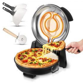   VEVOR pizzasütő, 304,8 mm-es elektromos pizzasütő, 1200 W-os elektromos pizzasütő kordierit kővel, 5 üzemmódú hőmérséklet-szabályozás, kémlelőablak a precíz sütéshez, akár 420 ℃-ig melegszik, otthoni használatra (fekete)