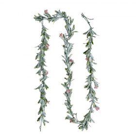   VEVOR karácsonyi girland, 2750 mm valósághű zöld növényzet, indákkal, olajfalevelekkel és bogyókkal díszítve, örökzöld műgirlandok fényfüzérrel beltéri és kültéri karácsonyi dekorációhoz kandallópárkányon