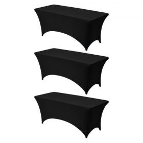   VEVOR 3 darabos terítő 6 lábas, téglalap alakú, illesztett rendezvényekhez, gyűrődésálló, rugalmas fekete asztalterítők, mosható spandex terítővédő, partikra, esküvőre, koktélra, bankettre, fesztiválra