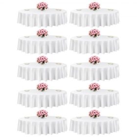   VEVOR fehér kerek terítők 10 darabos csomag, 90 hüvelyk átmérőjű, folt- és gyűrődésálló, mosógépben mosható terítők, poliészter szövetből készült asztalterítők esküvőkre, partikra, bankettekre, hivatalos eseményekre