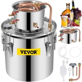   VEVOR Moonshine lepárló 5 Gallon 21L rozsdamentes acél vízlepárló rézcsővel otthoni sörfőző készlet beépített hőmérővel barkács whiskyhez, borhoz, brandyhez