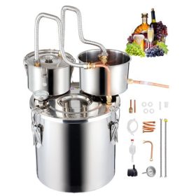   VEVOR alkohollepárló, 5 gallon / 19 literes rozsdamentes acél víz-alkohol lepárló réztekerccsel a gyors hűtéshez, kettős kondenzátoros lepárlókészlet másodlagos lepárlással, borhoz, whiskyhez, brandyhez, ezüst