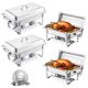 VEVOR Chafing Dish büfékészlet, 8 literes 4 darabos, rozsdamentes acél chafer 4 teljes méretű edénnyel, téglalap alakú vendéglátó melegítő szerver fedéllel, víztálca állvánnyal, üzemanyagtartóval, esküvőkre, partikra, bankettekre,