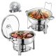 VEVOR Chafing Dish büfékészlet, 5 literes, 2 db-os csomag, rozsdamentes acél chafter 2 teljes méretű edénnyel, kerek vendéglátó melegítő szerver üvegfedéllel, vízedény összecsukható állvánnyal, üzemanyagtartóval, esküvői partihoz,