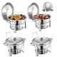 VEVOR Chafing Dish büfékészlet, 5 literes 4 darabos, rozsdamentes acél chafer 4 teljes méretű edénnyel, kerek vendéglátó melegítő szerver fedéllel, víztartály összecsukható állványcsipesszel, esküvőkre, partikra, bankettekre, ezüs