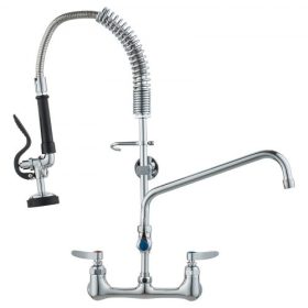   VEVOR ipari csaptelep előöblítő szórófejjel, 63,5 cm magas, 20,3 cm középen, 30,5 cm-es lengőkifolyóval, fali mosogató csaptelep, sárgaréz szerkezetű, lehúzható szórófejjel, 1/2/3 rekeszes mosogatóhoz