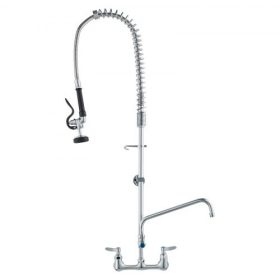   VEVOR kereskedelmi csaptelep előöblítő szórófejjel, 111 cm magas, 20 cm középen, 30 cm-es lengőkifolyóval, fali mosogató csaptelep, sárgaréz szerkezetű, lehúzható szórófejjel, 1/2/3 rekeszes mosogatóhoz