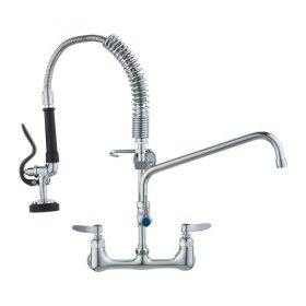   VEVOR kereskedelmi csaptelep előöblítő szórófejjel, 53 cm magas, 20 cm középen, 30 cm-es lengőkifolyóval, fali mosogató csaptelep, sárgaréz szerkezetű, lehúzható szórófejjel, 1/2/3 rekeszes mosogatóhoz