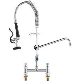   VEVOR kereskedelmi csaptelep előöblítő szórófejjel, 66 cm magas, 20,3 cm középen, 30,5 cm-es lengőkifolyóval, pultra szerelhető konyhai mosogató csaptelep, sárgaréz szerkezetű, lehúzható szórófejjel, 1/2/3 rekeszes mosogatóhoz