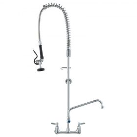   VEVOR kereskedelmi csaptelep előöblítő szórófejjel, 119 cm magas, 20 cm középen, 30 cm-es lengőkifolyóval, fali mosogató csaptelep, sárgaréz szerkezetű, lehúzható szórófejjel, 1/2/3 rekeszes mosogatóhoz