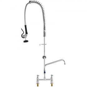   VEVOR kereskedelmi csaptelep előöblítő szórófejjel, 111 cm magas, 20 cm középen, 30 cm-es lengőkifolyóval, konyhai mosogató csaptelep, sárgaréz szerkezetű, lehúzható szórófejjel, 1/2/3 rekeszes mosogatóhoz