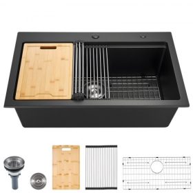   VEVOR 84 cm-es konyhai mosogató munkaállomás, felülről szerelhető gránit mosogatók, beépíthető, egymedencés farmház stílusú mosdó számos tartozékkal, háztartási mosogatógép mosogató lakókocsihoz, előkészítő konyhához és bárpulthoz
