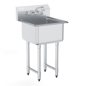   VEVOR rozsdamentes acél előkészítő és háztartási mosogató, 1 rekeszes, szabadon álló, kis mosogató, csapteleppel és lábakkal, 533,4 x 1041 mm, kereskedelmi, egymedencés mosogatók garázsba, éttermekbe, konyhába, mosókonyhába