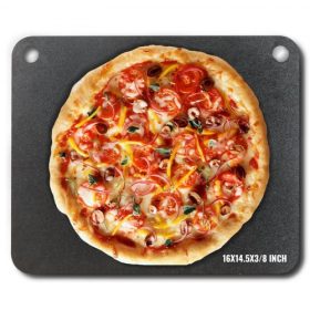   VEVOR pizzaacél, 40,6 x 36,8 x 1 cm pizzaacél sütőlap, előfűszerezett szénacél pizzasütőkő 20-szor nagyobb vezetőképességgel, strapabíró pizzatálca kültéri grillezéshez, beltéri sütőhöz