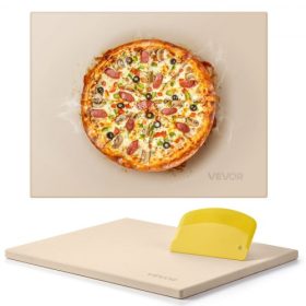   VEVOR pizzasütő kő, 38 x 30 cm-es téglalap alakú kordierit pizzasütő kő, extra nagy sütőkő kaparóval, 15 mm vastag hőálló kordierit, konyhai sütőhöz, kenyér- és pizzasütéshez, BBQ grillezéshez