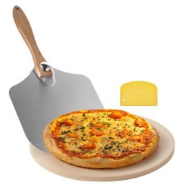   VEVOR pizzasütő kő, 381 mm-es kerek kordierit pizzasütő kő, extra nagy sütőkő alumínium héjjal, 17 mm vastagságú hőálló kordierit főzőkő, konyhai sütőkhöz, pizzák sütéséhez, BBQ grillezéshez