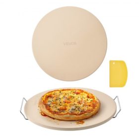   VEVOR pizzasütő kő, 406 mm-es kerek kordierit pizzasütő kő, extra nagy sütőkő tartós állvánnyal, 17 mm vastagságú hőálló kordierit főzőkő, konyhai sütőkhöz, pizzák sütéséhez, BBQ grillezéshez