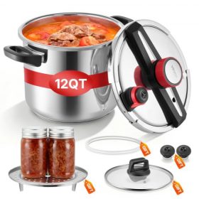   VEVOR kukta, 11,3 literes rozsdamentes acél kukta, kukta gőzölőráccsal, edzett üveg fedél, három nyomásbeállítás húshoz, babhoz, rizshez, leveshez, szószokhoz, akár 100 kPa nyomásig főz