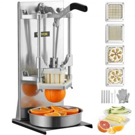   VEVOR kereskedelmi sült krumplivágó 4 cserélhető pengével, 0,64 cm-es és 0,95 cm-es pengéjű, könnyen szeletelő aprító, 6 szeletes szeletelő és 6 szeletes almamag-kiszedő, citromos burgonyavágó sült krumplihoz, meghosszabbított nyé