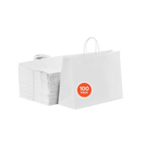   VEVOR kraft papírzacskók fogantyúkkal, 100 db 16 x 6 x 12 hüvelyk, nagy papír élelmiszerzacskók, újrafelhasználható és újrahasznosított elviteles zacskók, sima partizacskó ömlesztett kiszerelésben születésnapra, esküvőre, üzleti a